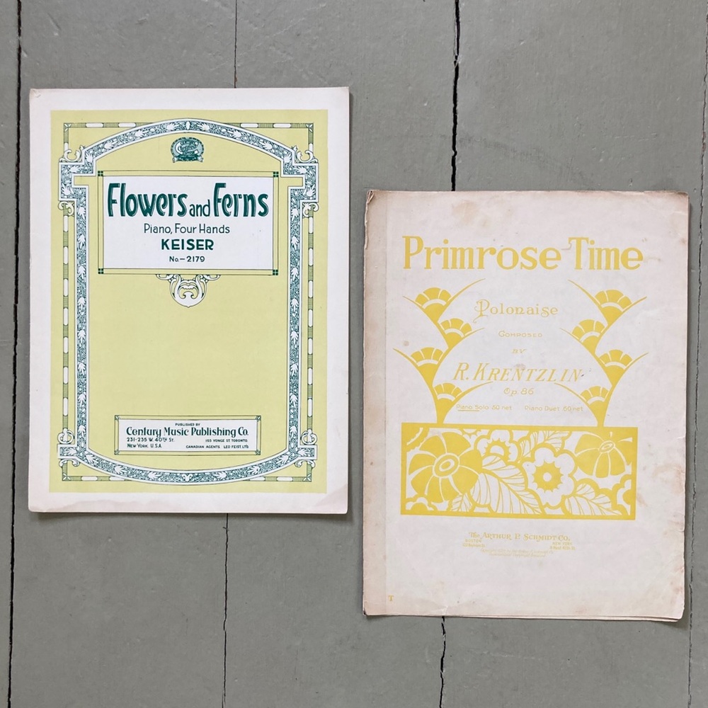 2 1920s Primrose Time Flowers & Ferns Vintage Sheet Music Botanical Gardencore